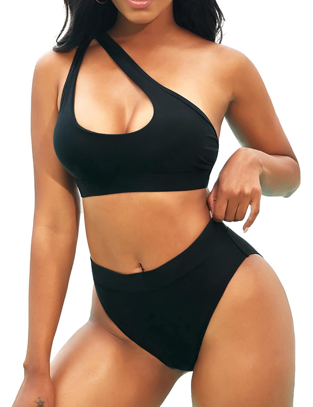Photo 1 of NAFLEAP Women's One Shoulder Black Bikini Set - XL