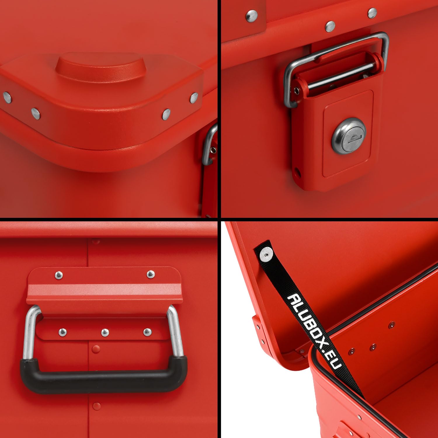 Alubox Alukiste Abschließbar E18-RED Premium Aluminium Werkzeugtruhe 18 Liter Rot Pulverbeschichtet Deckel Aluminium Druckguss Stapelecken Gummidichtung Schlösser