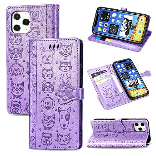 Ieugen Compatible With Iphone 12 Pro Max Wallet Case,3 Credit Card Slot Id Card Holder,Pu Leather Flip Case With Kickstand,Magnetic Closure,Embossed Animal Pet Cats & Dogs Pattern Cover-Teal #TOP1