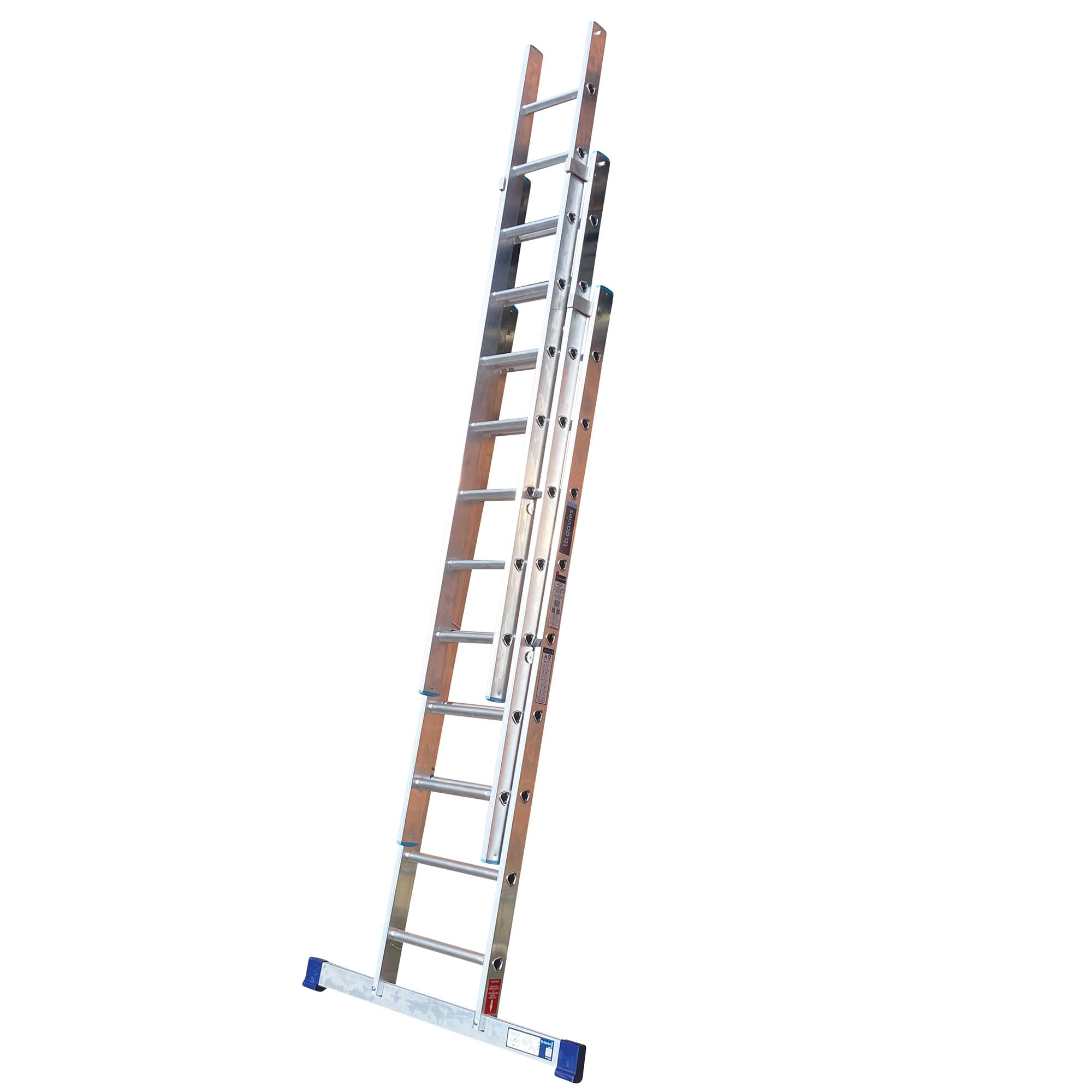 Tb Davies Aluminium Trade Triple Extension Ladder, 2.5 Meter / 8.20 Feet, Extends To 5.5 Meters / 18.04 Feet, Comfort D-Shaped Rungs, 3-Year Warranty, En131 Professional