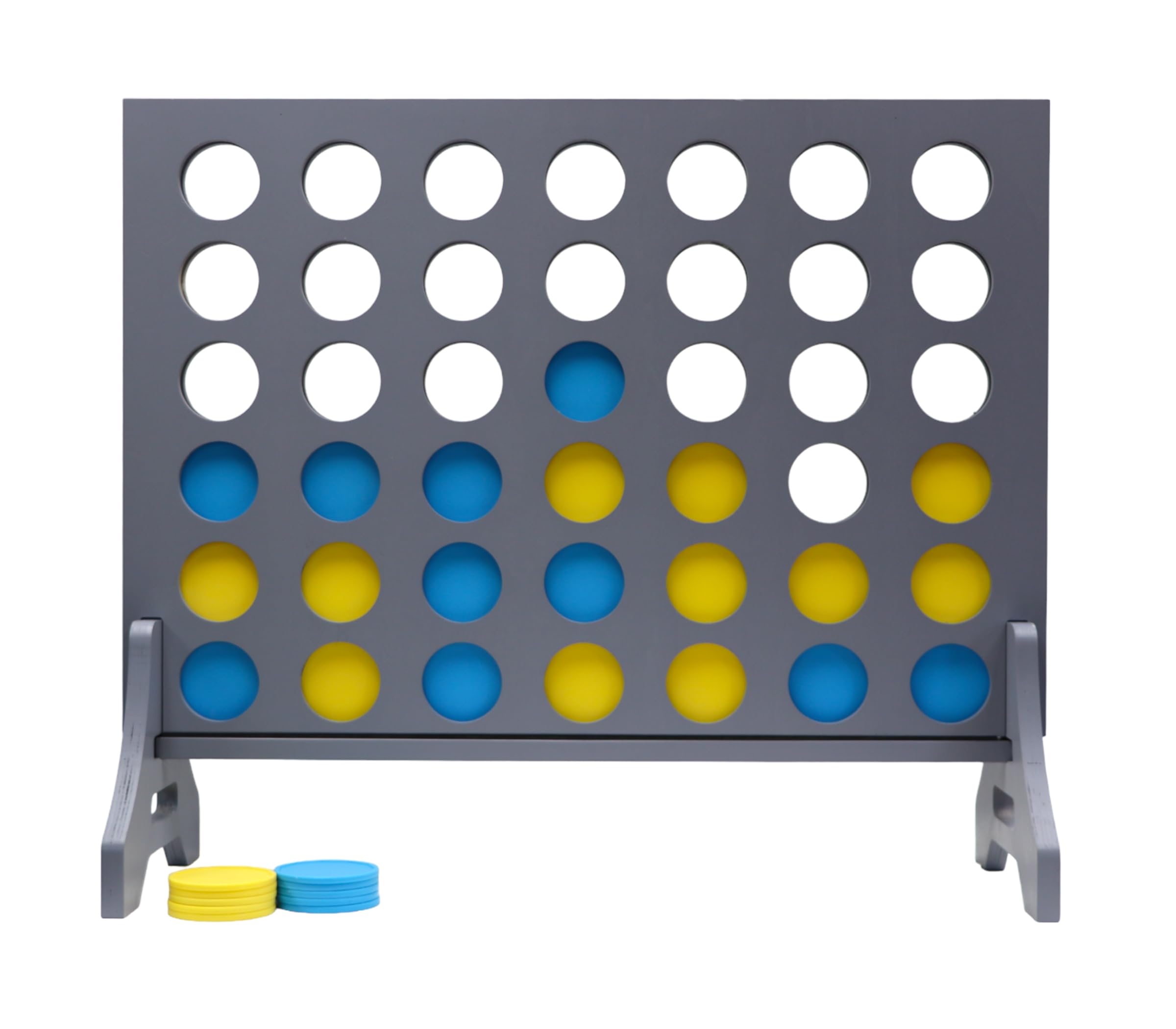 Giant 4 in a Row Game for Family &amp; Adults – Tailgating Pros Jumbo Grey Wooden Four in a Row Indoor &amp; Outdoor Yard Game for Family Party Fun, Portable Activities for Patio, Backyard, and Camping