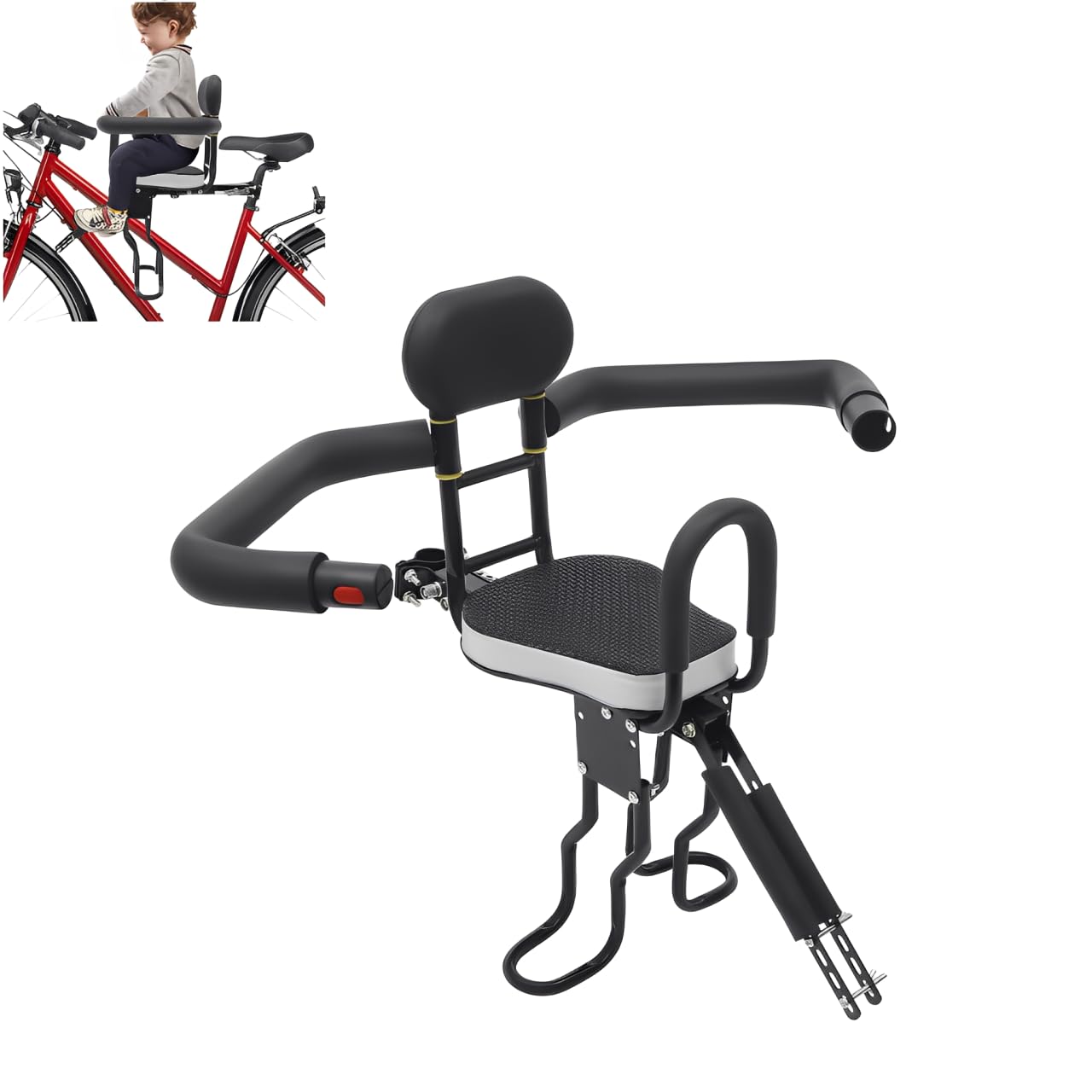 Seggiolino per bicicletta per bambini, Seggiolino di sicurezza regolabile per bambini da bicicletta, Supporto anteriore per seggiolino bicicletta, Capacità di carico 80kg, Altezza pedale 21