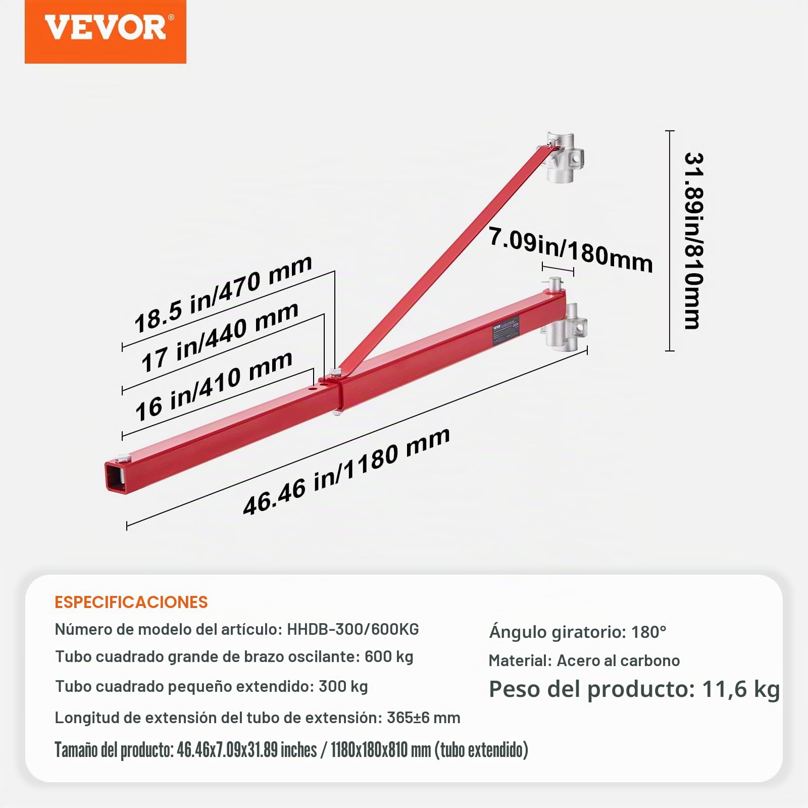 VEVOR Brazo de Soporte Polipasto Eléctrico Oscilante de Andamio, Capacidad Máxima de 600KG