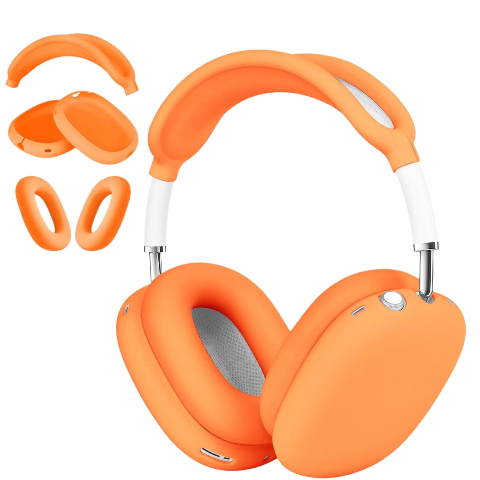 Photo 1 of 3 in 1 Silicone Case Cover for AirPods Max 2/ AirPods Max Headphones, Anti-Scratch Ear Pad/Ear Cups/Headband for AirPod Max, Accessories Silicone Protector for Apple AirPods Max (Orange)
