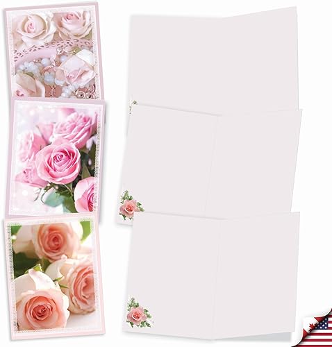 Miniatura 2 de The Best Card Company - Juego de 20 tarjetas de notas en blanco surtidas de 4 x 5.12 pulgadas con sobres (10 diseños, 2 de cada uno) - Rosas rosas