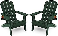Vista 15 de YEFU Silla Adirondack, silla Adirondack de plástico de gran tamaño, sillas plegables para exteriores con soporte para tazas, silla de césped