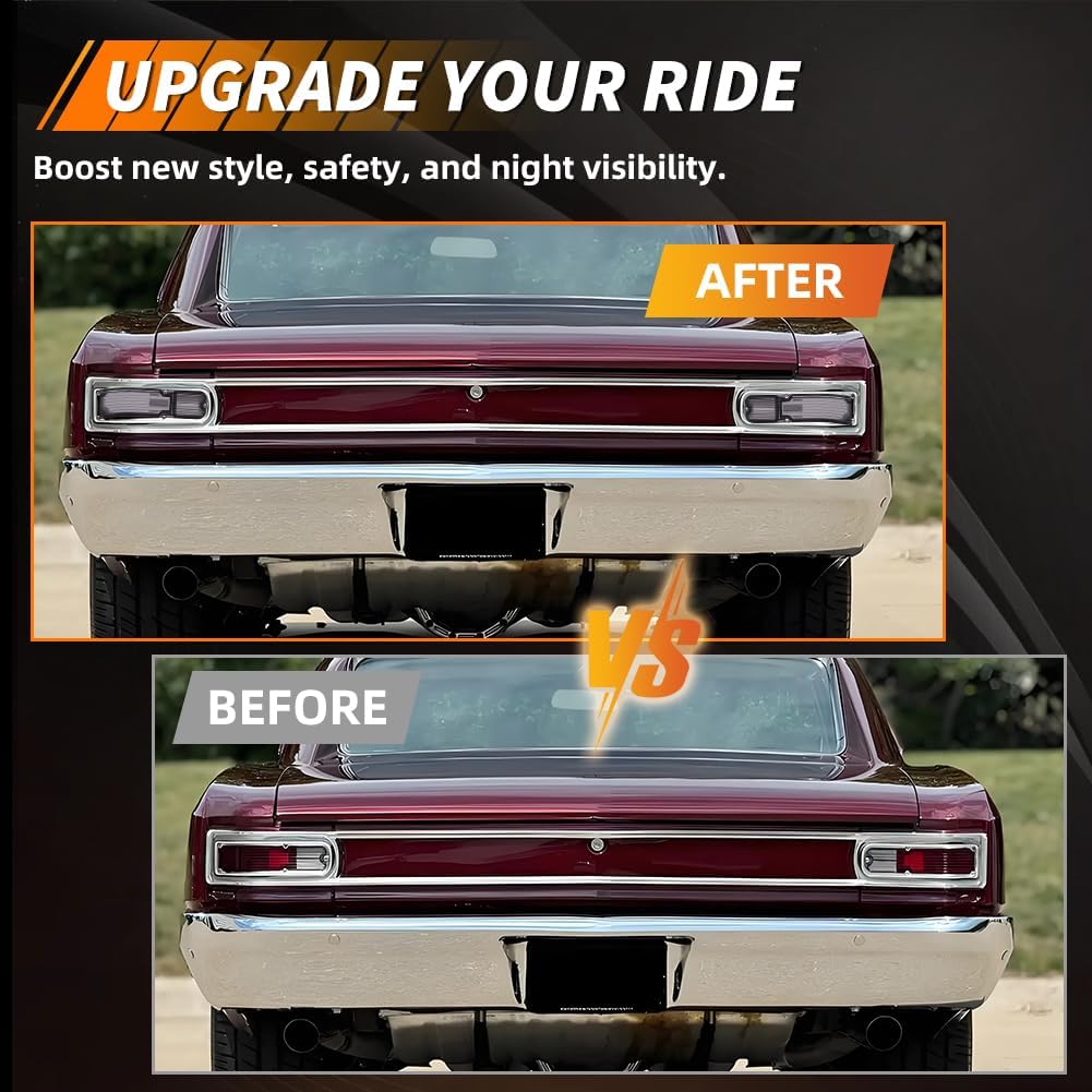 Tail Light Lens Compatible with Chevy Chevelle 1966, [DOT] [IP67 Waterproof] Tail Lamp Lens (Left + Right), Replace OEM #CH-TL/RL-66, 1 Pair, Smoked Lens