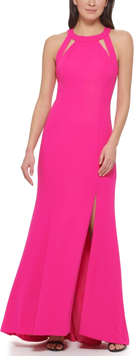 Vince Camuto Women's Sleeveless Halter Cutout Front Slit Gown