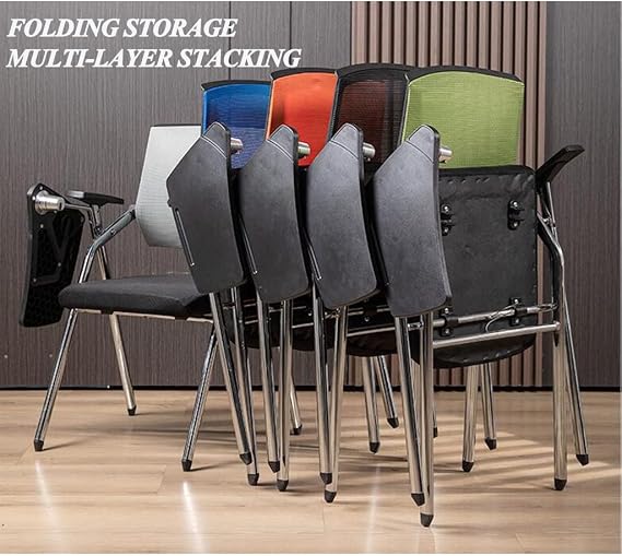 Student Chair with Desk Attached, Mesh Office Chair with Lumbar Support, Foldable Computer Desk Chair with Tablet Arm Writing Board and Cup Holder Metal Frame Backrest Table Chair (Color : Black)