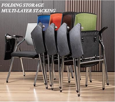Student Chair with Desk Attached, Mesh Office Chair with Lumbar Support, Foldable Computer Desk Chair with Tablet Arm Writing Board and Cup Holder Metal Frame Backrest Table Chair (Color : Black)