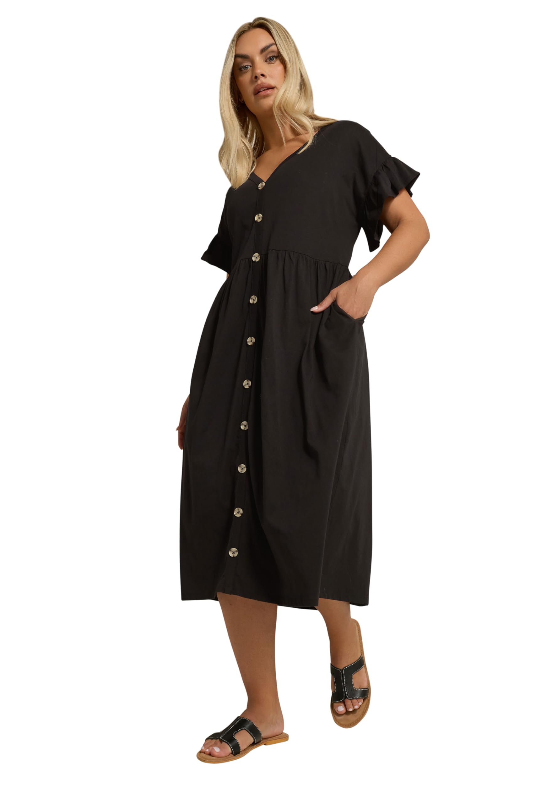 Yours Women's Black Curve Peplum Midi Dress - Plus Size Curve