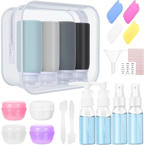 Muslish 21 Pack Travel Bottles for Toiletries, Leak-Proof TSA Compliant Silicone Travel Size Containers for Shampoo and Conditioner, BPA Free with Toiletry Bag (Gray)
