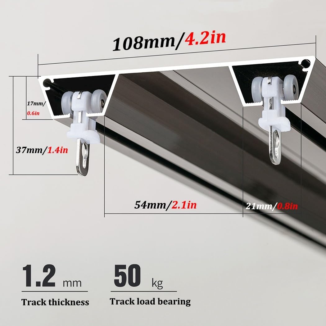 Double Ceiling Mount Curtain Track Set, Aluminum 8.5FT Rail for Bedroom/Window/Hotel, Silent Glide System, White Finish - Perfect for Drop Ceilings