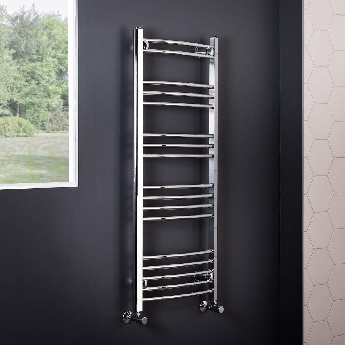 Nrg Curved Bathroom Heated Towel Rail Radiator Rad Warmer Central Heating Ladder 1200 X 495Mm Chrome