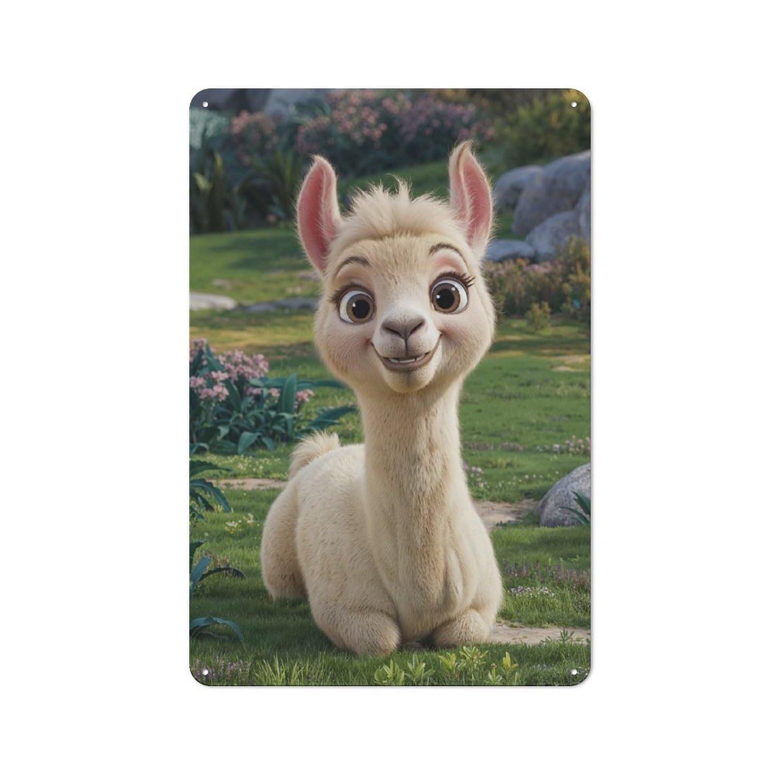 Cute Smiling Llama Old Style Metal Wall Decor 30x20cm, Decorative Tin Plaque for Cafe, Pub, Workshop Or Home Bar