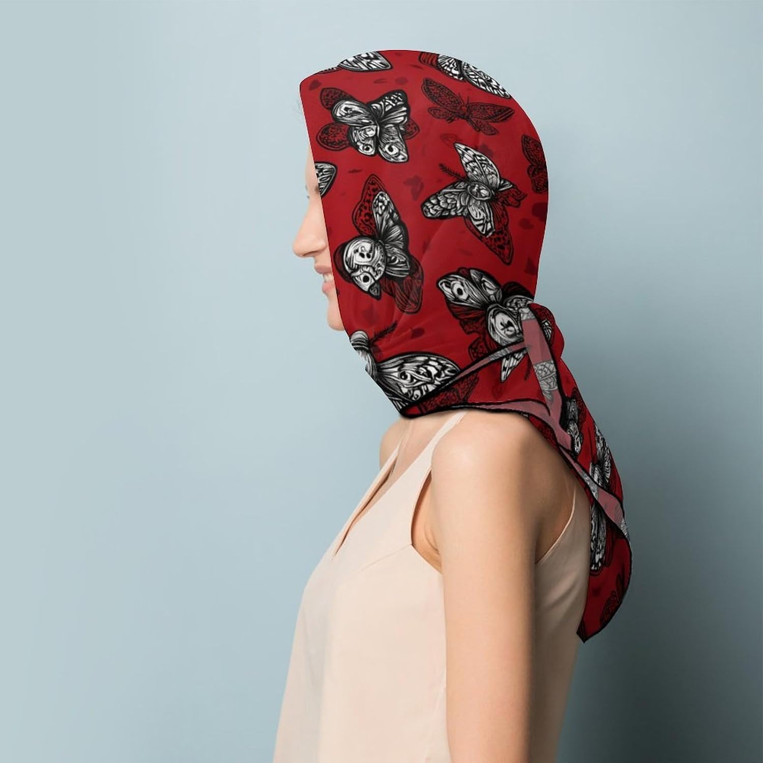 Death Head Moth Halloween Silk-Like Square Scarf for Women Vintage Printed Neck Scarf Bandanas Hair Scarves