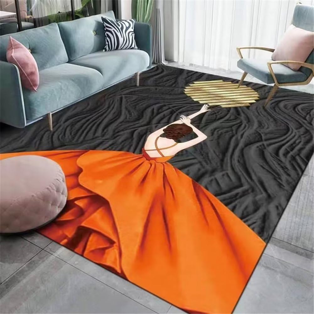 Tapis de chambre fille ado marron au motif abstrait de femme 50x80cm