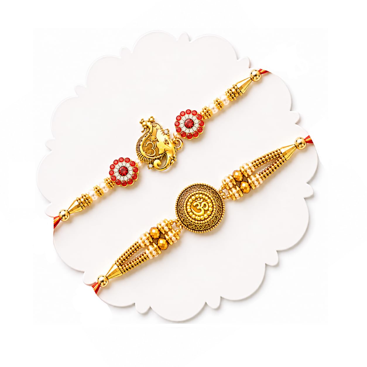 TIED RIBBONS Rakhi for Brother Set of 2 - Premium Om Ganesh Rakhi for Brother Men Bhaiya Kids Boys with Tikka and Greeting Card - Bracelet Rakhi's for Brother