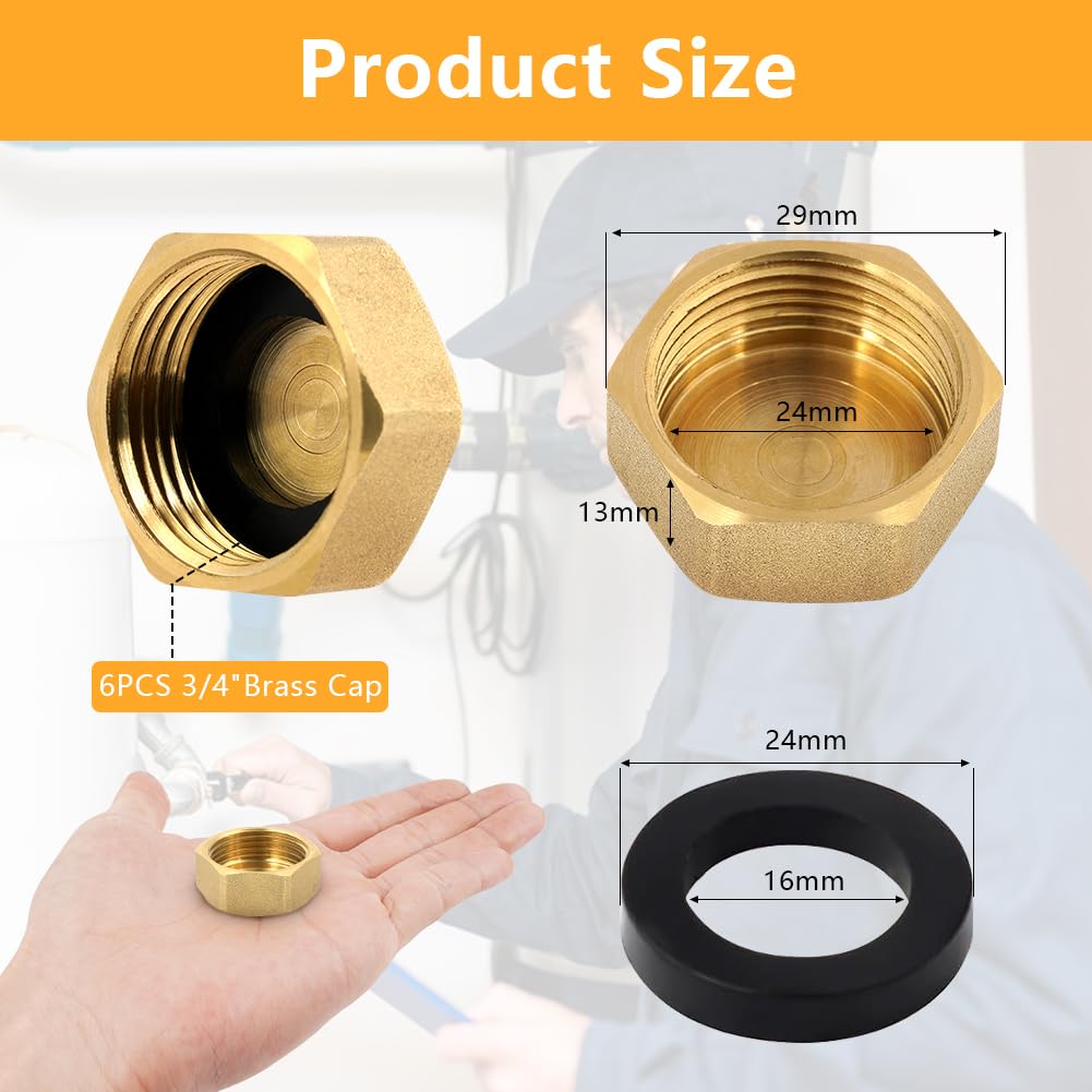 Tappi In Ottone Flintronic G1/2” - 6 Pezzi Con Guarnizione, Per Rubinetti E Valvole - Foto 8