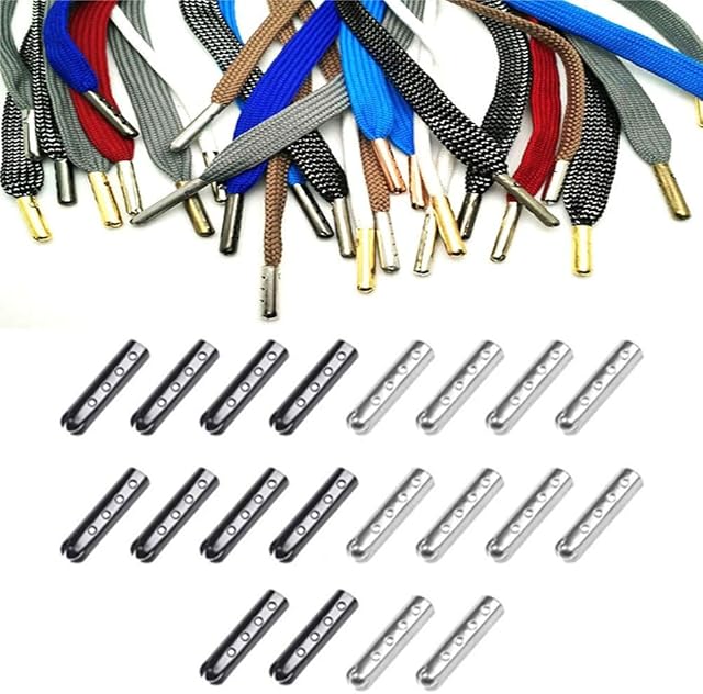 Suxgumoe Shoelace Tip Head, 60 Pieces Metal Replacement Ends Aglet Tips for Shoes Paracord Clothes Lace DIY Repairing