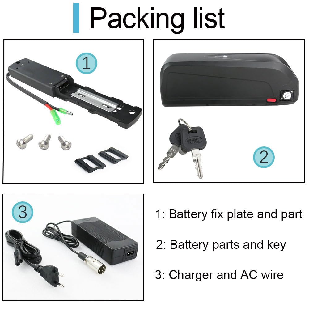 Batteria agli ioni di litio da 36 V, 15 Ah, per biciclette elettriche da 100-700 W, con caricatore da 2 A, porta di ricarica USB BMS da 25 A e blocco della batteria