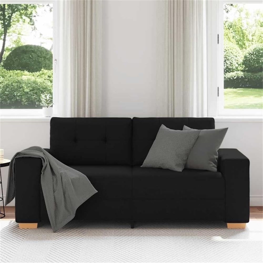 BOWERY HILL Contemporary Polyester 2-Seater Loveseat Sofa, Matte Black Fabric Upholstery, Rectangular Modern Design, Sturdy Plywood and Steel Frame, Living Room Furniture for Relaxing or Reading