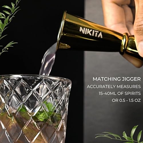 Miniatura 5 de Juego de coctelera dorada - Juego de coctelera de vidrio con colador - Juego de coctelera de Martini - 5 piezas - 15.2 fl oz - Jigger de medición a