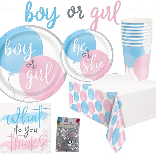 Decoraciones de revelación de género para bebé, platos y servilletas para tu fiesta de revelación de género para niño o niña, incluye decoraciones