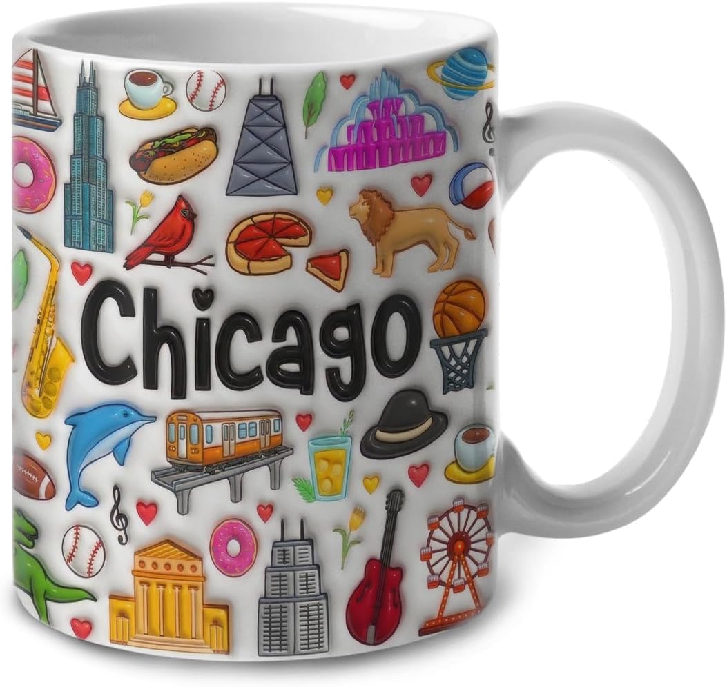 Lotacy Chicago Symbols Colorful 2D Printed Coffee Mug
