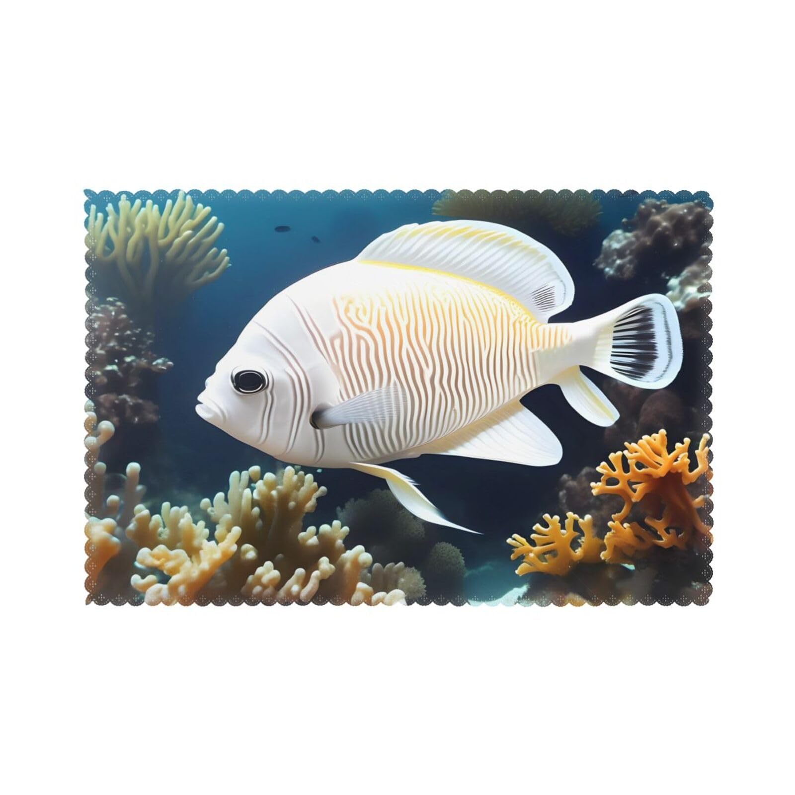 White-golden fish Placemat set of 6, oil-proof and insulated dining table placemats, washable and wipeable.