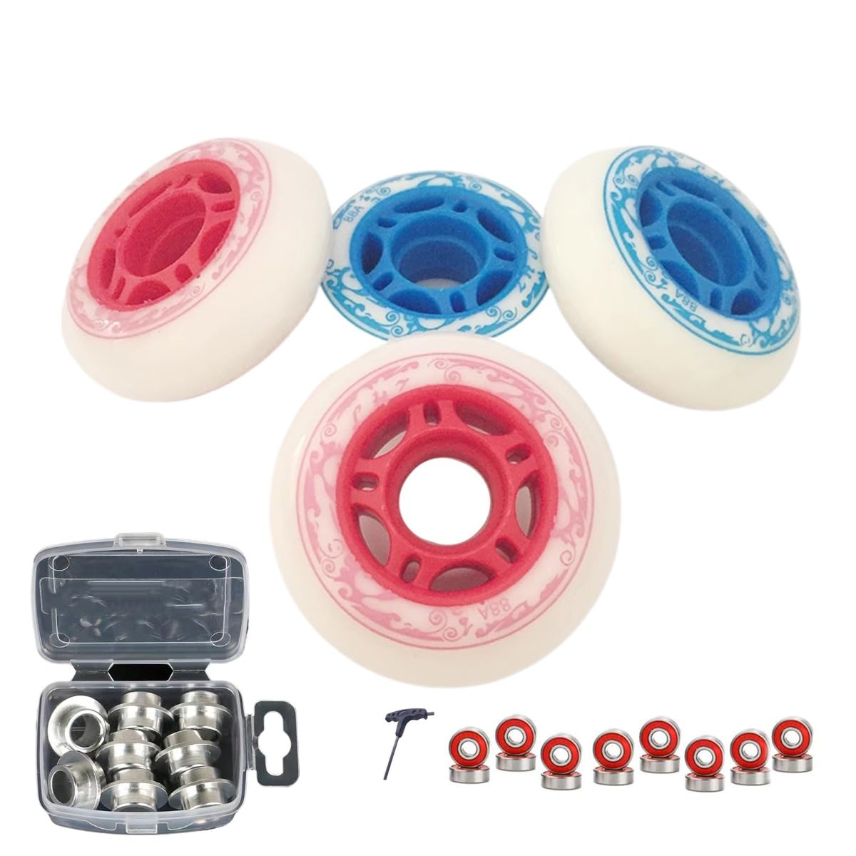 Genérico Ruedas para Patines En Línea Interior Exterior Ruedas para Patines En Línea de 64 mm Y 68 mm con Rodamientos ABEC-9 para Exteriores Dureza 88A Fáciles de Instalar (Rosa 64 mm)