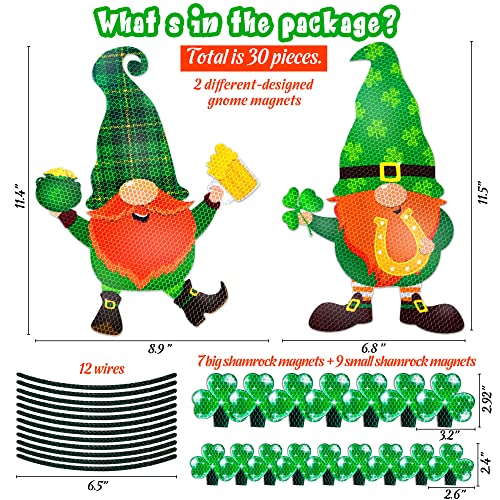 Image of 30PCS St Patricks Day Car Refrigerator Decorations - Reflective Shamrock Gnome Magnets Decor Saint Patty's Cute Party Ornaments Green Accessories