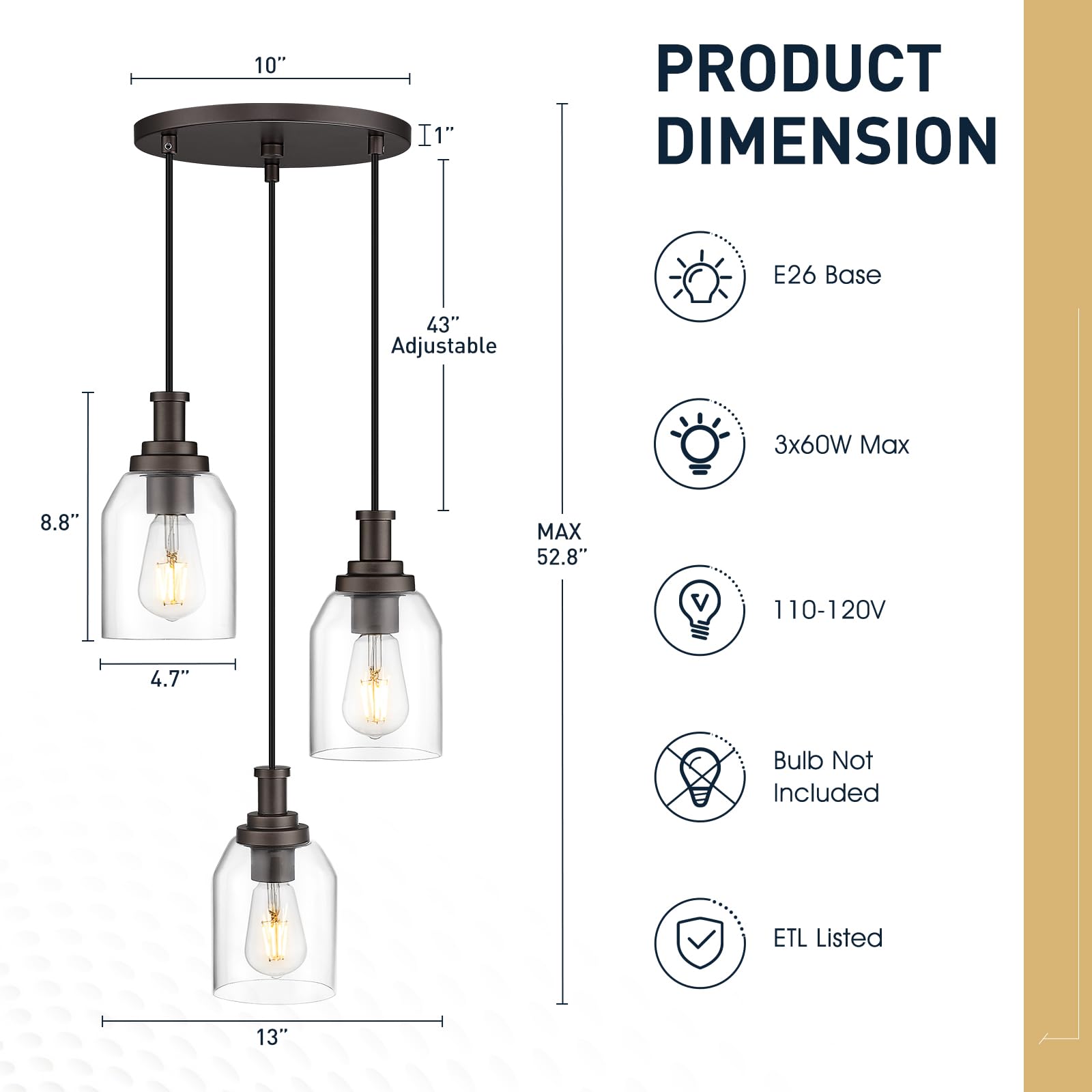 zeyu 3-Light Pendant Lighting, Adjustable Farmhouse Cluster