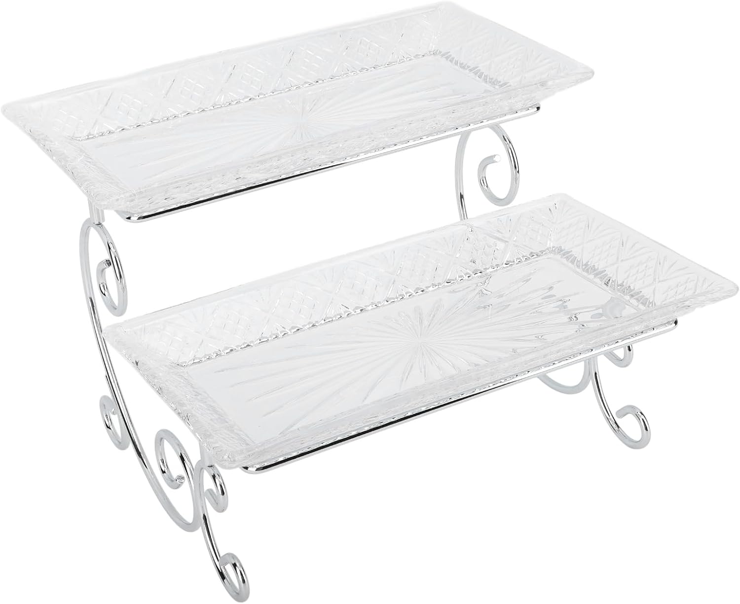 2 Tiered Rectangular Serving Platter Multifunctional Glass Buffet Serving Tray Dessert Food Display Server for Dinner Party