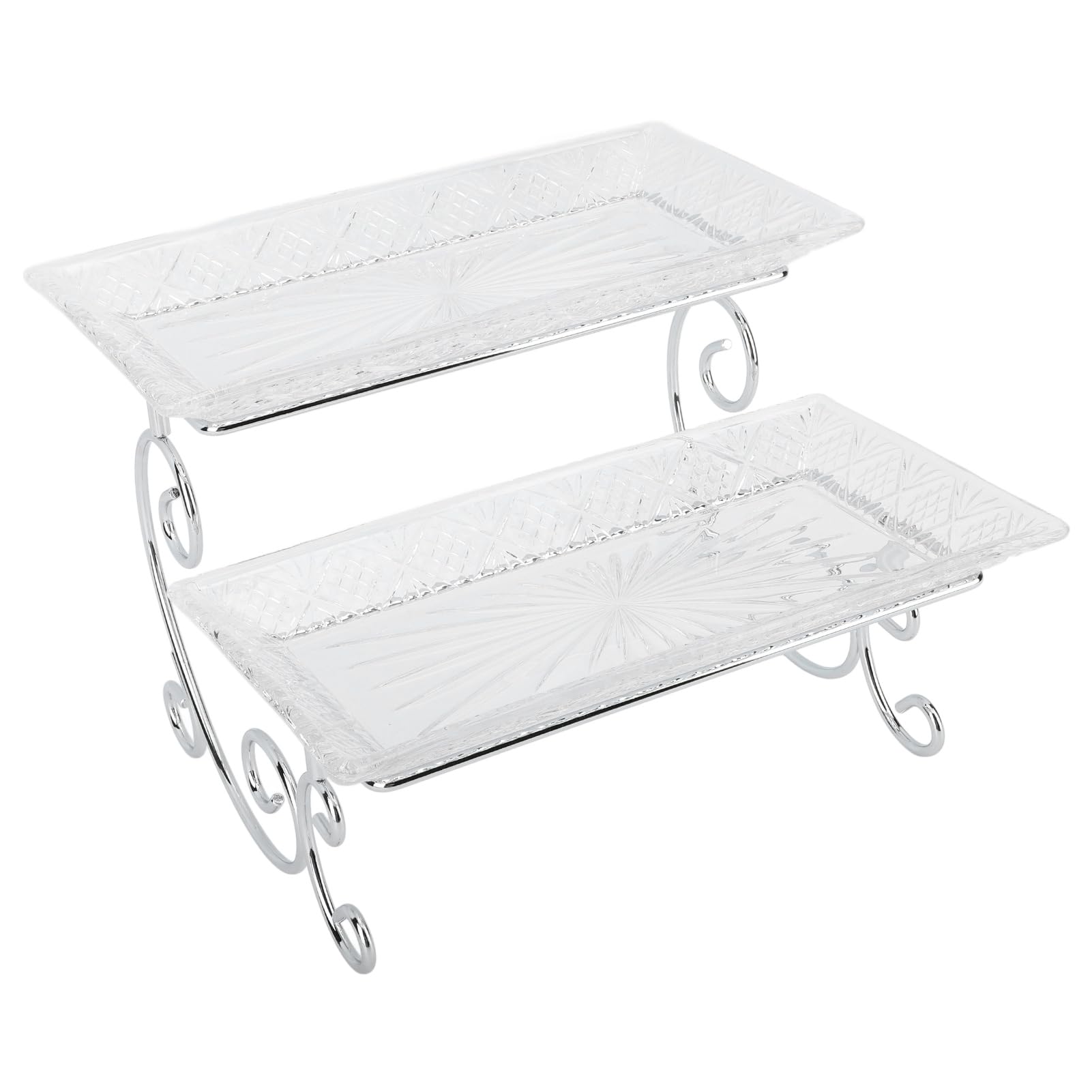 Naroote Bandeja de Servicio de Buffet de Vidrio de 2 Niveles, Estante de Exhibición Elegante para Fiestas, Bodas, 30 X 15,6 Cm