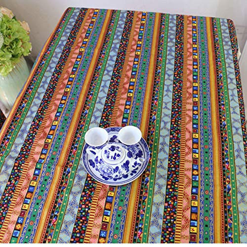 Nappe coton lin 150x260cm vert moderne nappe rayures ethniques - 5