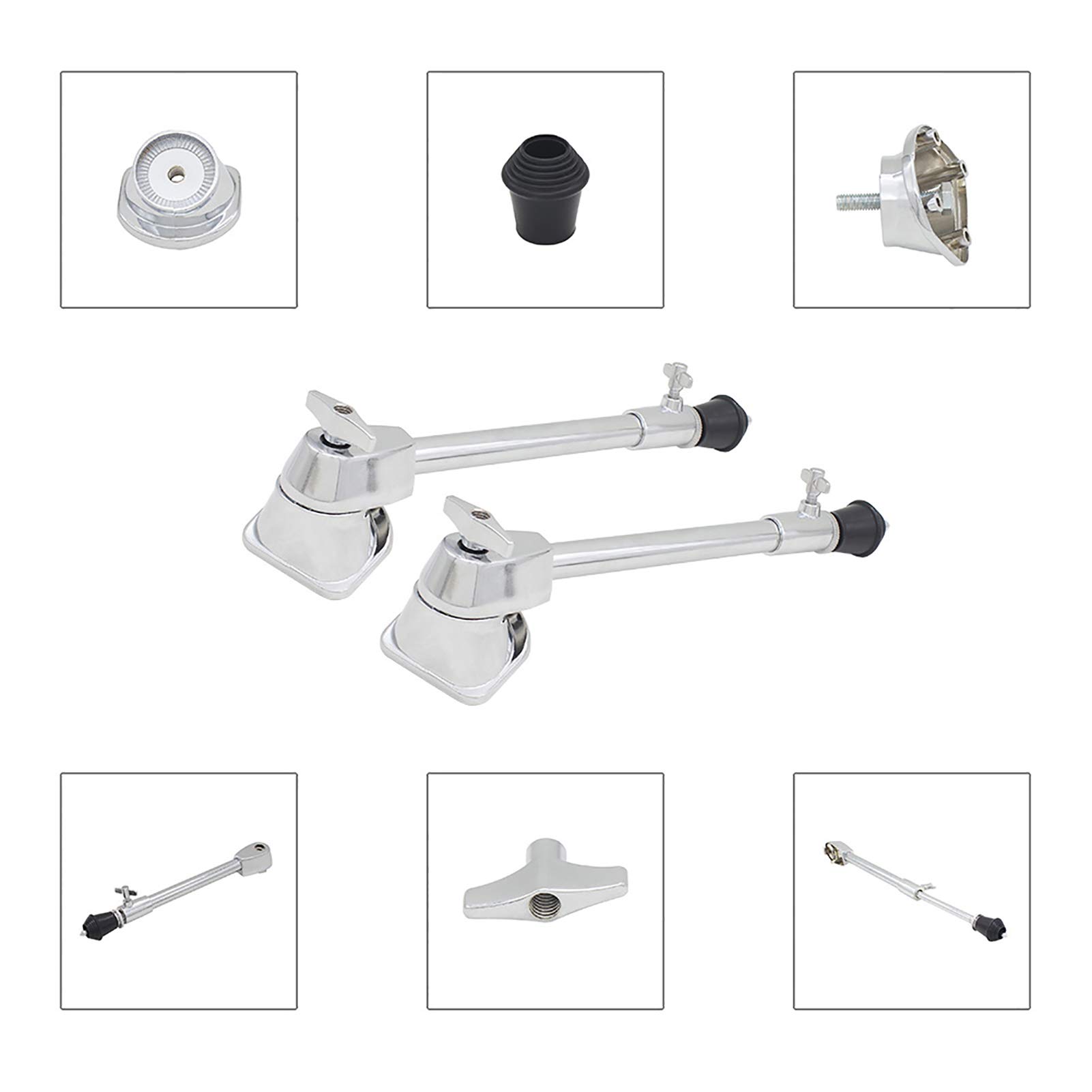 2x Professional Bass Drum Legs - 37cm Metal Kick Drum Stand Legs For Drum Kits & Floor Drums