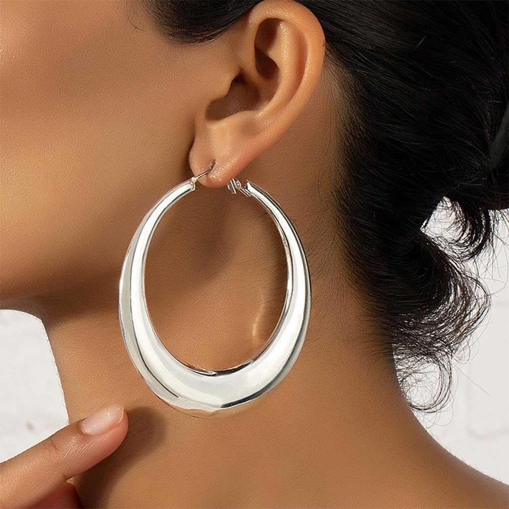 Chunky Gold Large Disco Hoop Earrings for Women Dainty Big Oversized Round Hoops Earring Thick Hypoallergenic Dangle Ear Jewelry Statement Accessories Gifts - Image 3