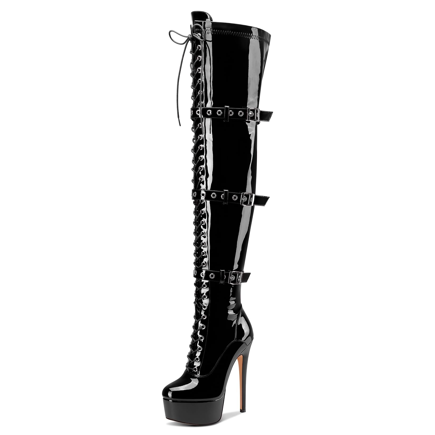 Castamere Womens Over The Knee Thigh High Boots Stiletto Platform Round Toe Lace-up Buckle Zipper Party Dance Boots