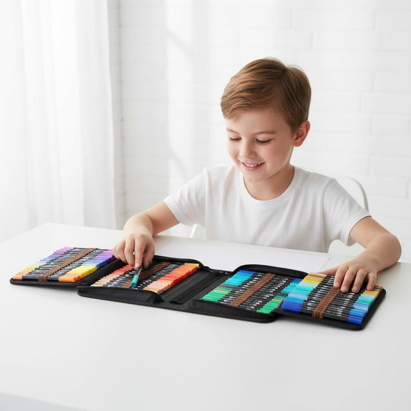 Qianly Penne a Doppia Punta Pennarelli Acquerello Marker per Disegno Colorazione Calligrafia con Inchiostro Lavabile a Base d'Acqua E Custodia Adatto per Scuola Attività Creative Viaggio Bambini