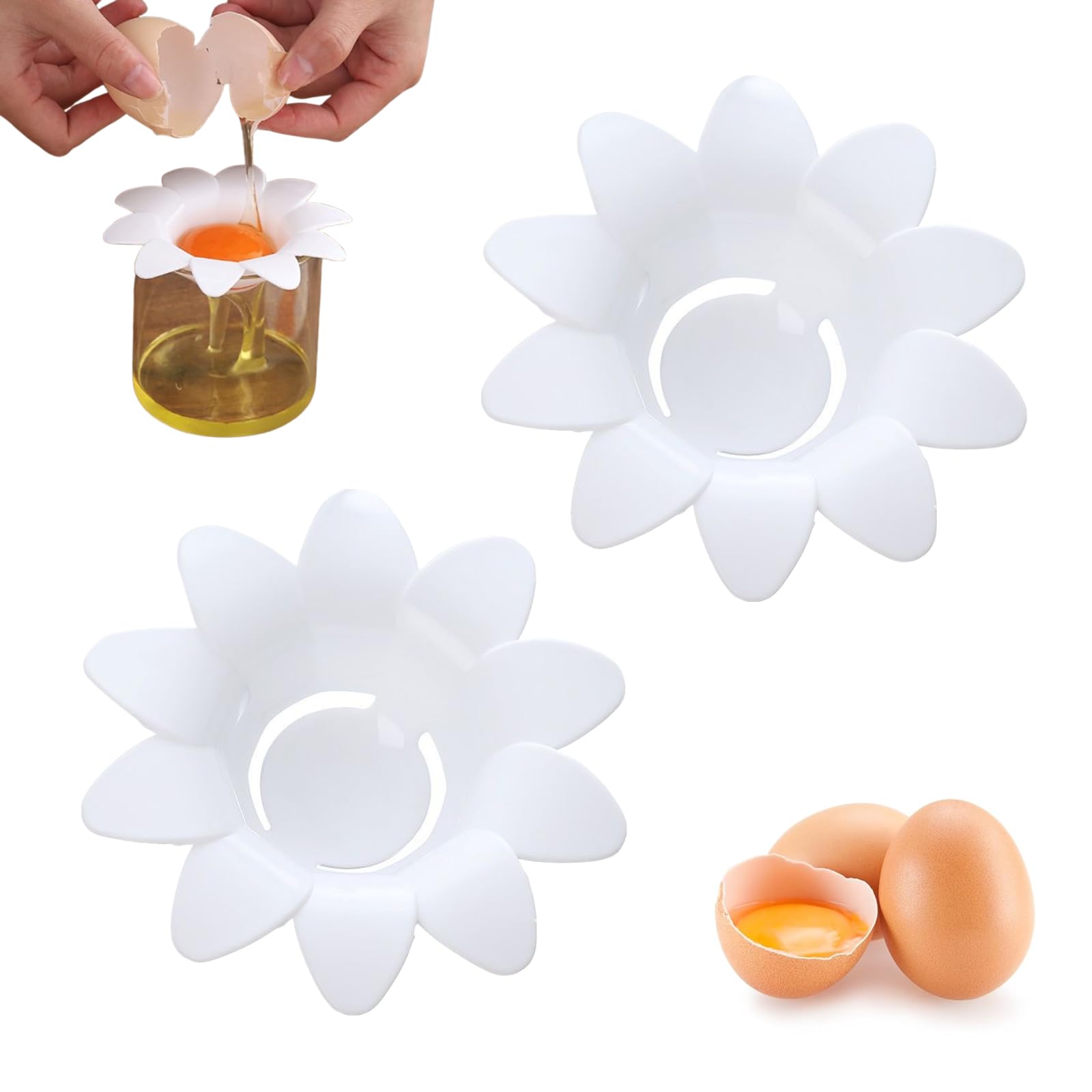 2 Pcs Egg Yolk Separator Exquisite Flower-Shaped Egg Separator Tools with Plastic for Kitchen, White