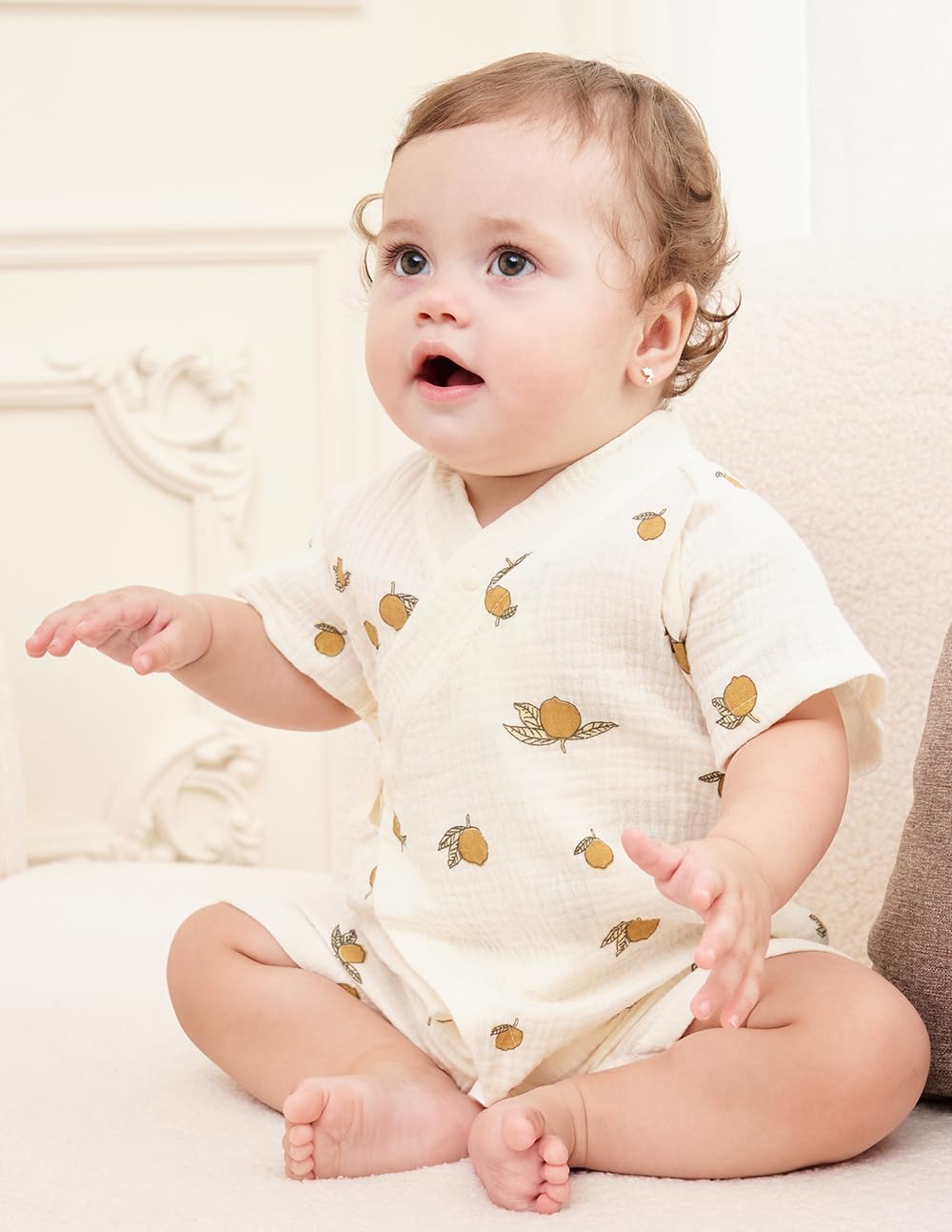 HahaNice HahaNice Japanese Kimono Baby Thobe Cotton Infant Linen Romper 0-24 Months in use