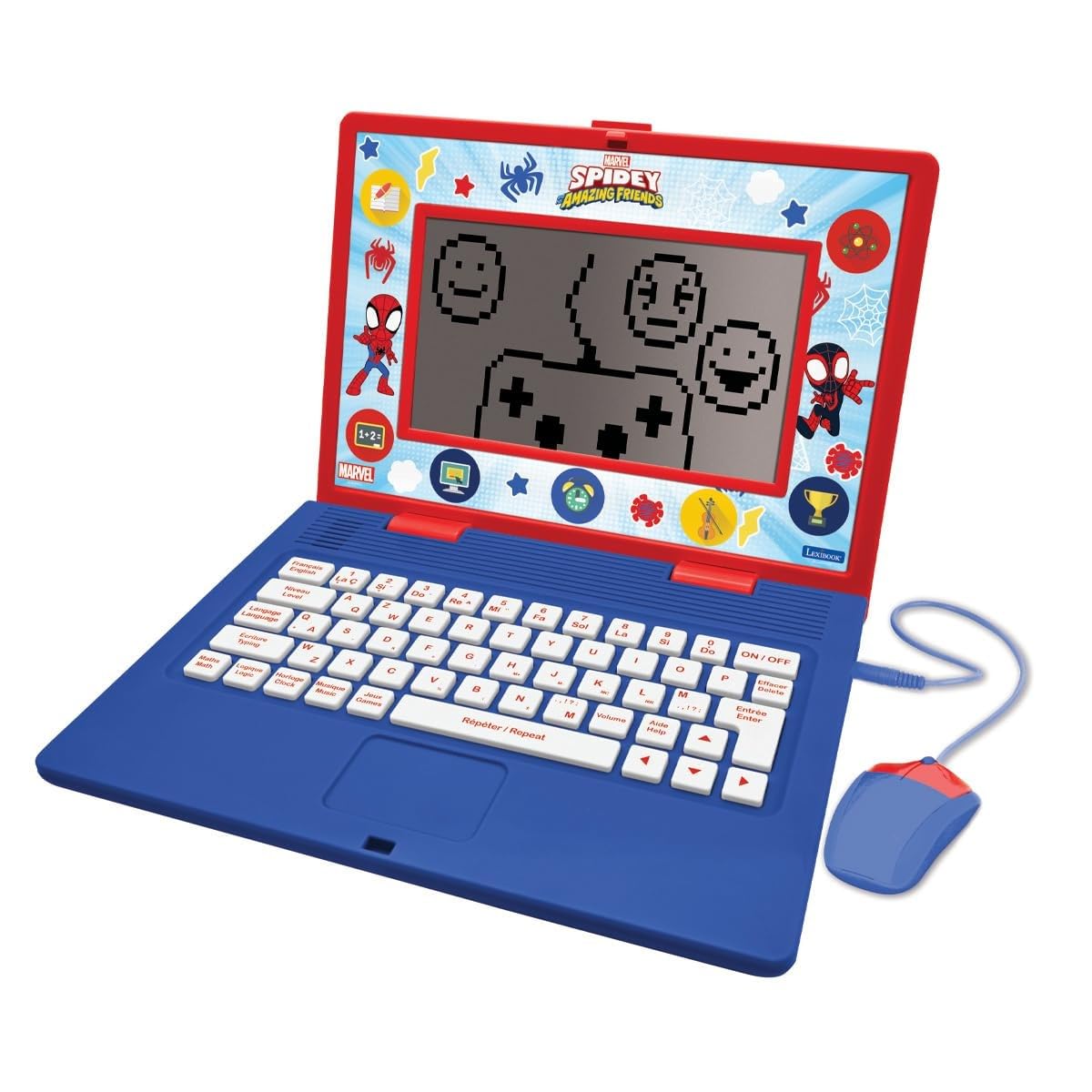 Lexibook, Spidey i Jego Niesamowici Przyjaciele, Francuski, Angielski Laptop Edukacyjny, Zabawka dla Dzieci, 170 Zajęć do Nauki, Gier i Muzyki, Duży Ekran, Czerwony, Niebieski, JC599SPi1
