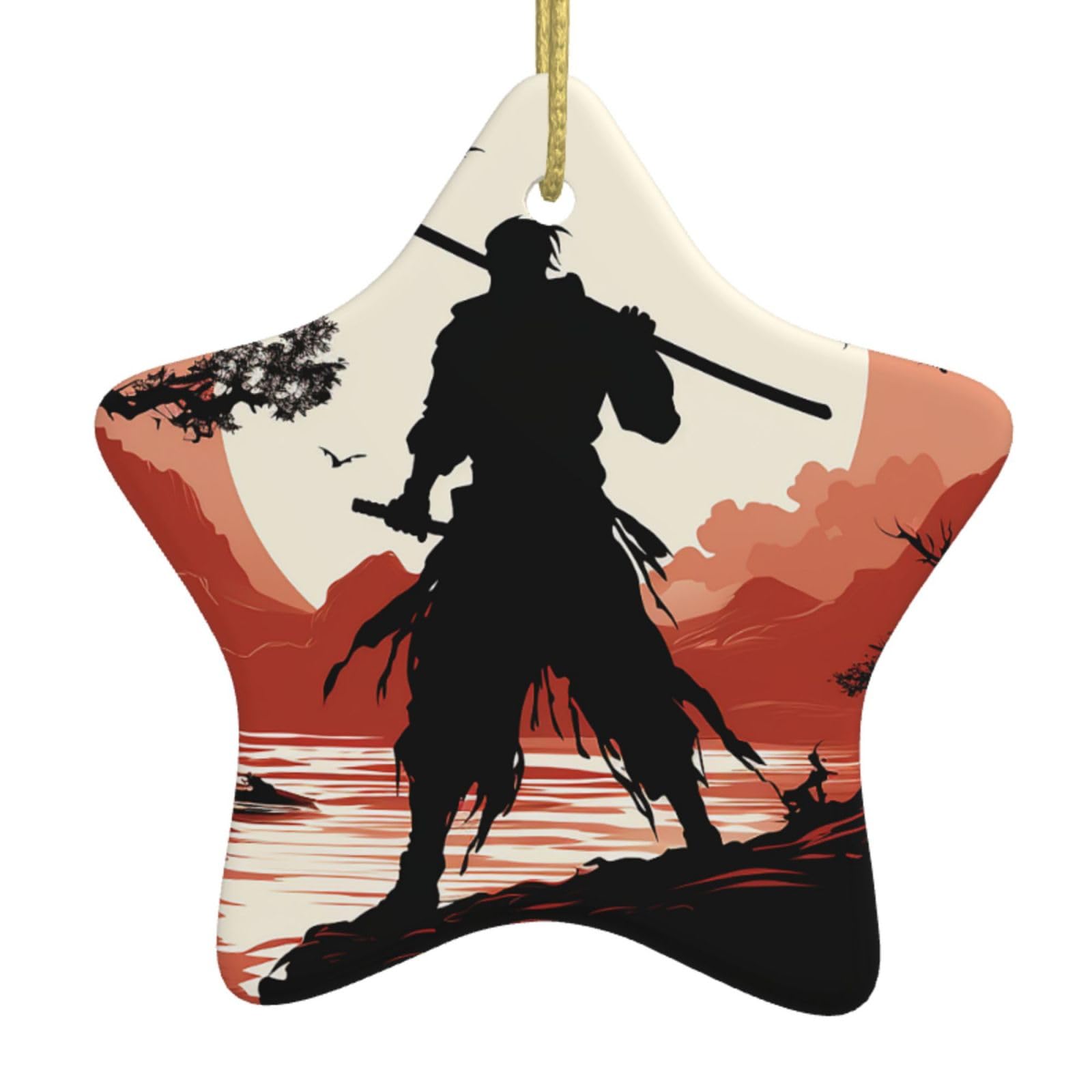 Fodpand Women's White Samurai Christmas Ornaments 2025, Gift Exchange For Men, Collectible Ceramic Ornament Star Hanging Ornaments For Christmas Tree Decoration