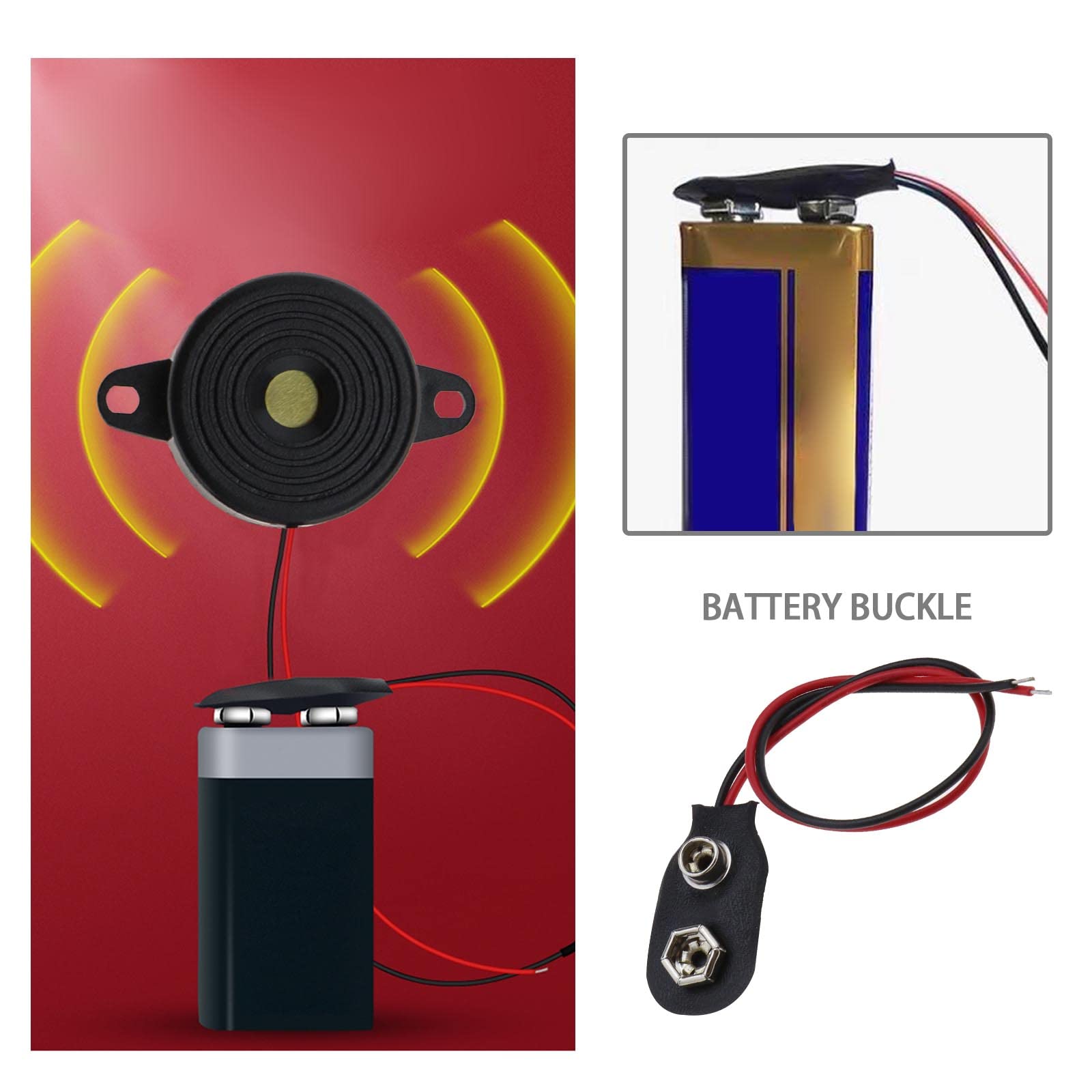 Lot 10 Buzzers Électroniques 12V + 10 Clips Batterie 9V – Alarme Sonore Continue 90dB Puissante Et Fiable