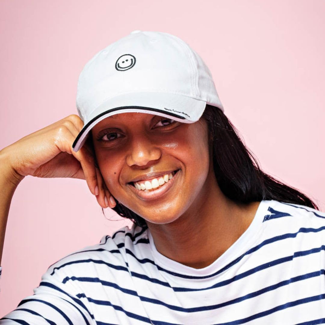 Smiley Face Baseball Hat – Embroidered Design, Adjustable Cap with 'Be Happy' Embroidery on The Brim, Eco-Friendly, UV Protection 50+, Casual Wear for Men and Women, White - Image 5