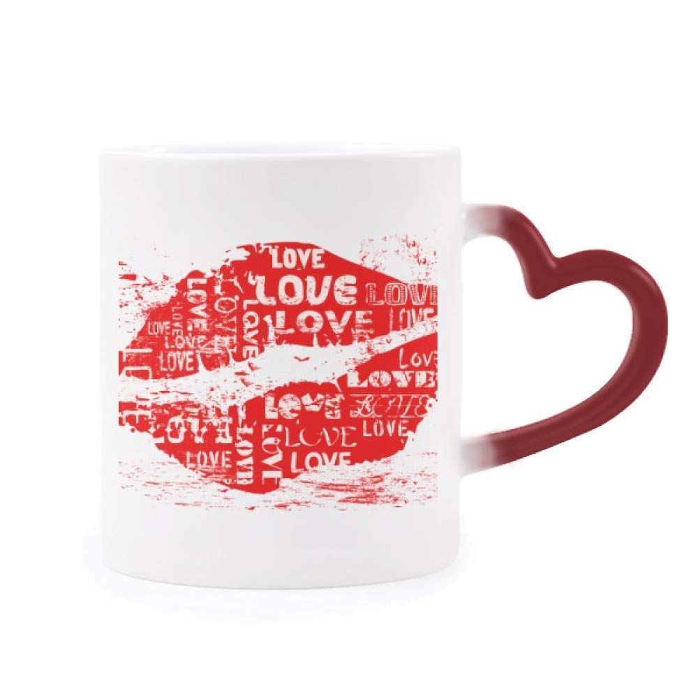 Taza sensible al calor que cambia de color con diseño labio rojo amor y asa de corazón