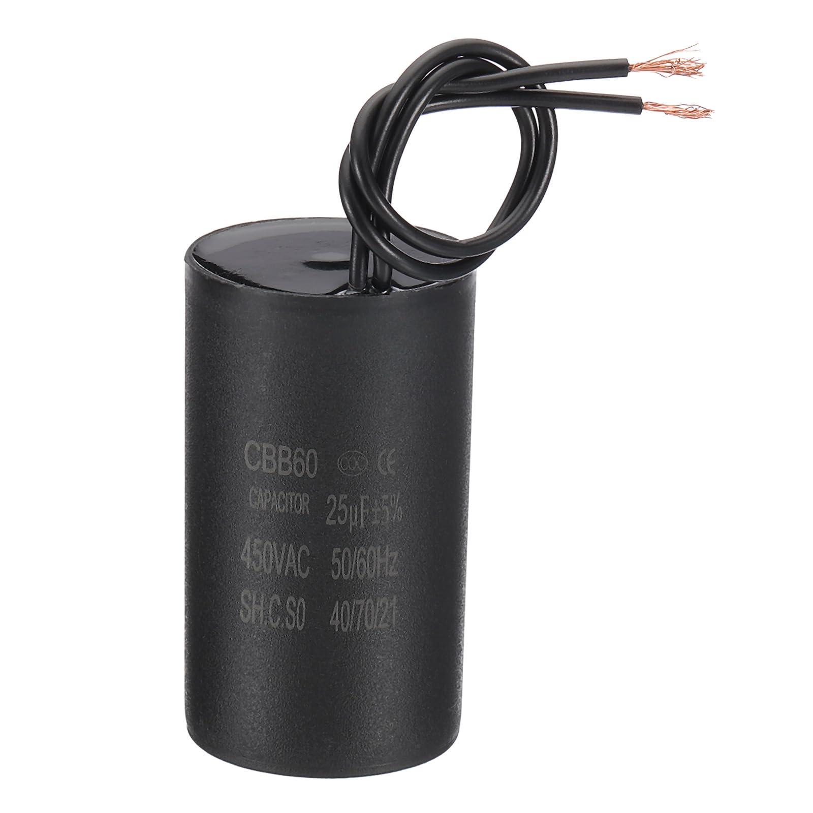PATIKIL 25uf CBB60 Run Capacitor, AC 450V 2 Wires 50/60Hz Motor Running Capacitor 69.5x39.5x69.5, Black