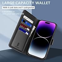 Vista 3 de Funda tipo cartera para iPhone 15 Pro Max – Funda magnética de piel sintética con bloqueo RFID, funda magnética con soporte para tarjetas, funda