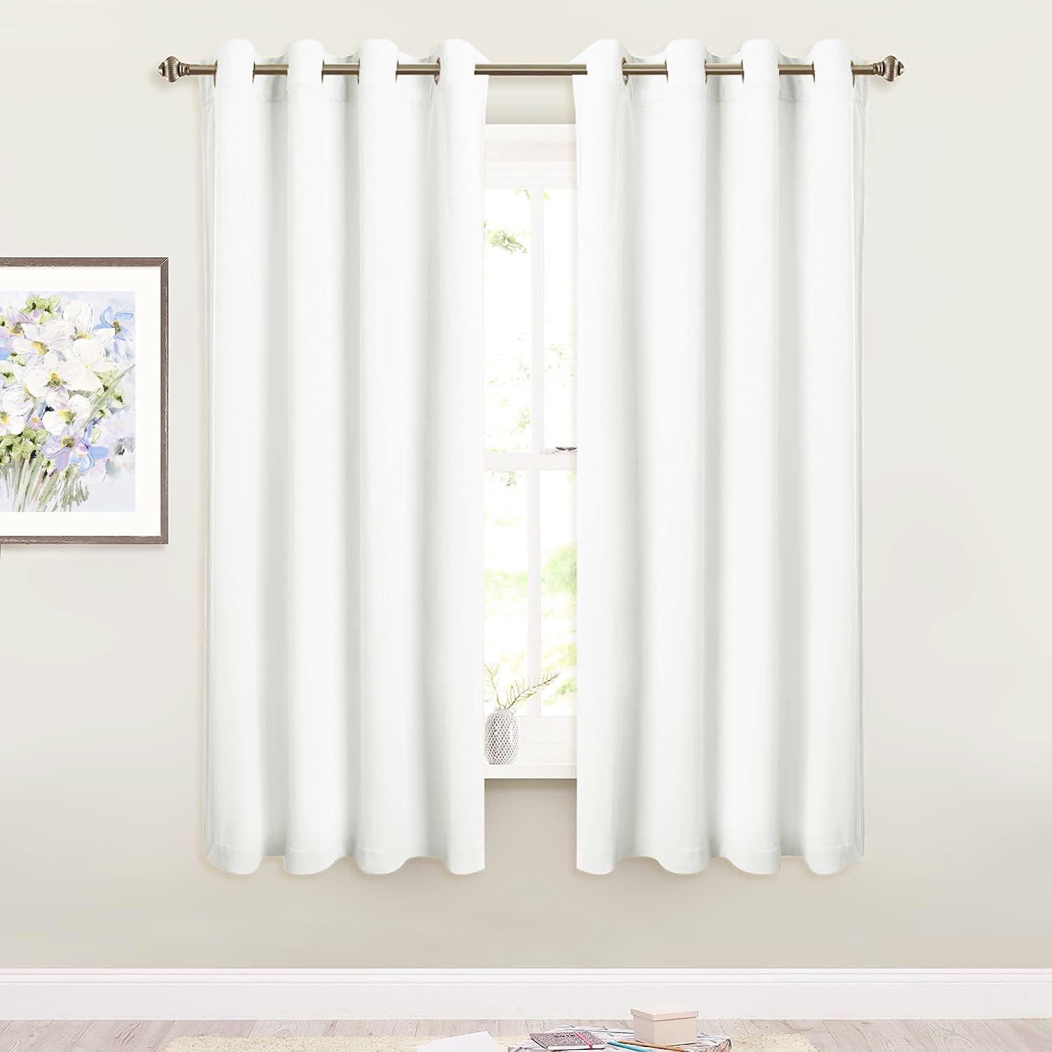 SMILETIME White 63 in Long Velvet Curtains with Grommet, Thermal Insulated Super Soft Privacy Noise Reducing Light Filtering Velvet Curtains for